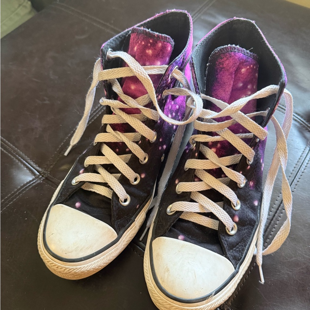 Converse High Top Sneakers in Black and Purple Galaxy Print